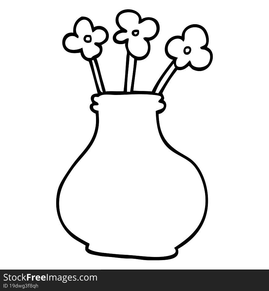 Line Drawing Cartoon Vase With Flowers