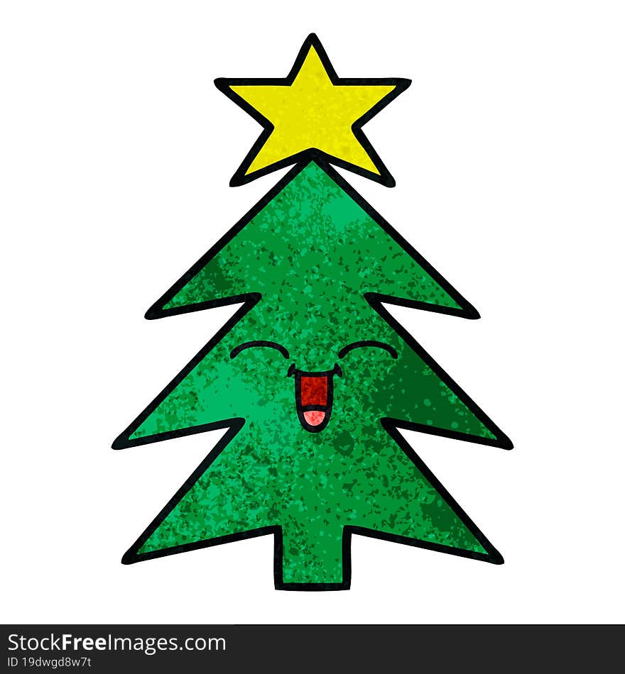 retro grunge texture cartoon christmas tree