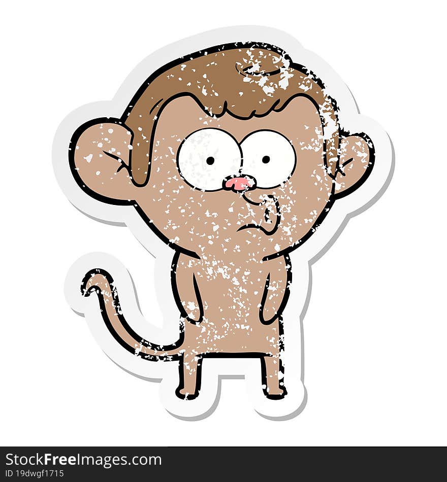 Distressed Sticker Of A Cartoon Hooting Monkey