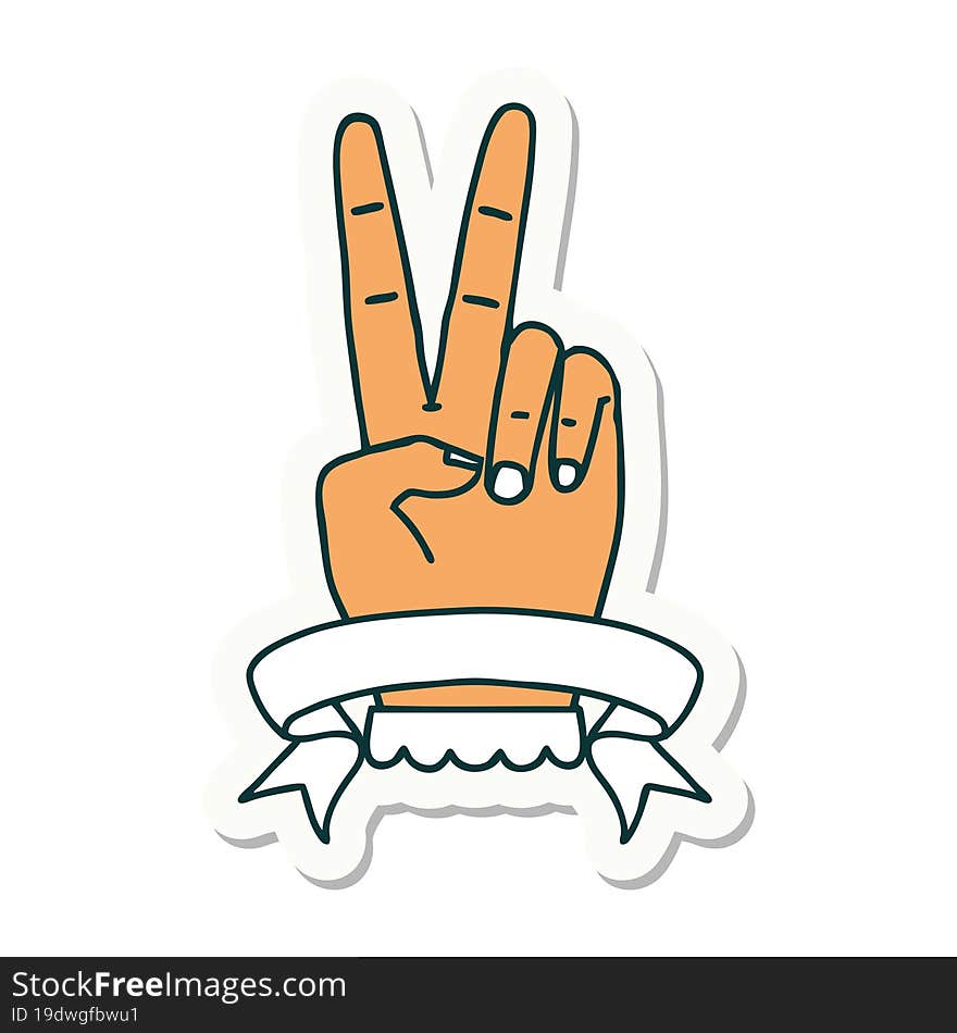 peace two finger hand gesture with banner sticker