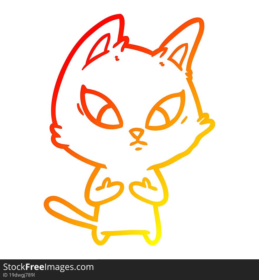 warm gradient line drawing confused cartoon cat