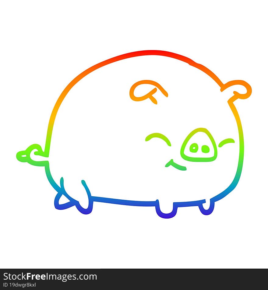 rainbow gradient line drawing of a cartoon pig