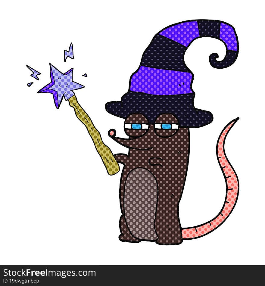 freehand drawn cartoon magic witch mouse