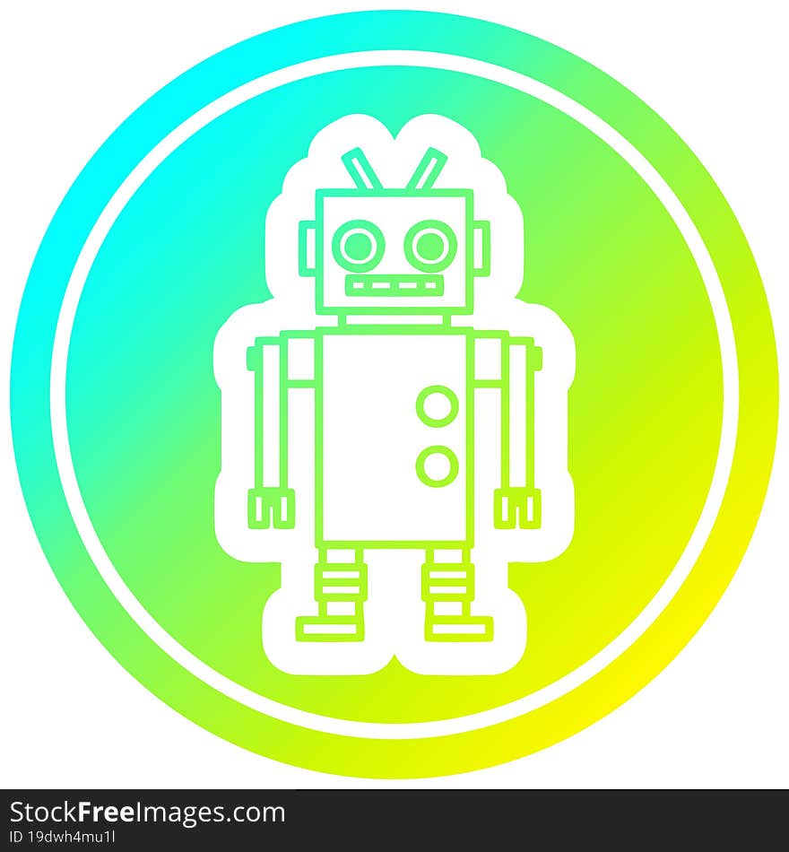 dancing robot circular icon with cool gradient finish. dancing robot circular icon with cool gradient finish