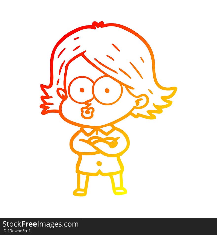 warm gradient line drawing of a cartoon girl pouting