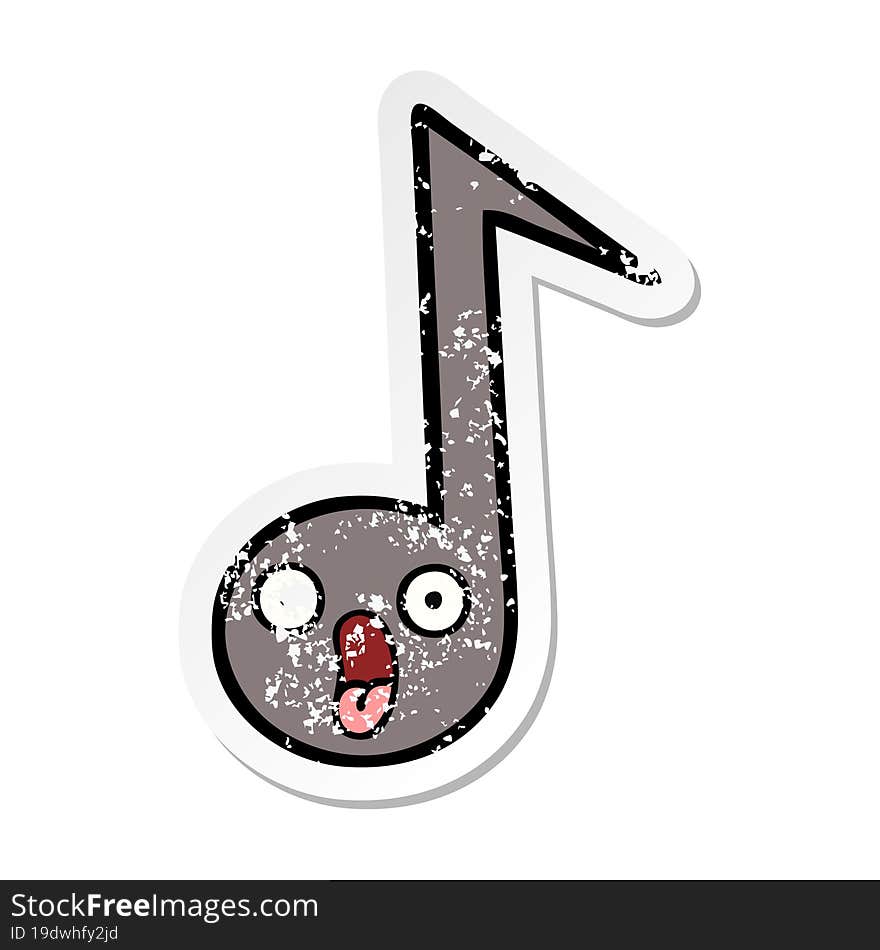 Distressed Sticker Of A Cute Cartoon Musical Note