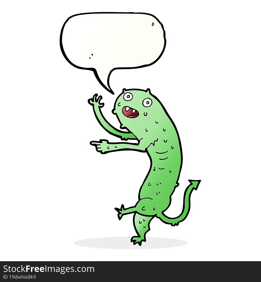 cartoon gross little monster with speech bubble