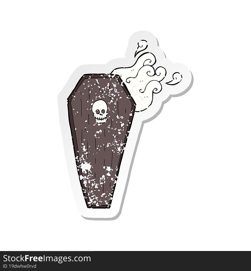 retro distressed sticker of a spooky cartoon coffin