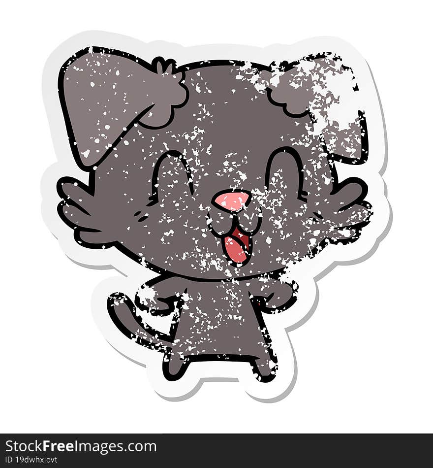 distressed sticker of a laughing cartoon dog