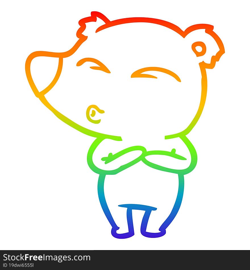 rainbow gradient line drawing cartoon whistling bear