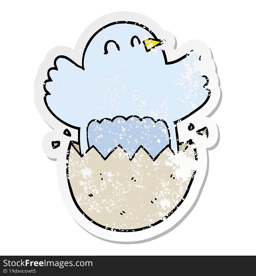 distressed sticker of a cartoon hatching chicken