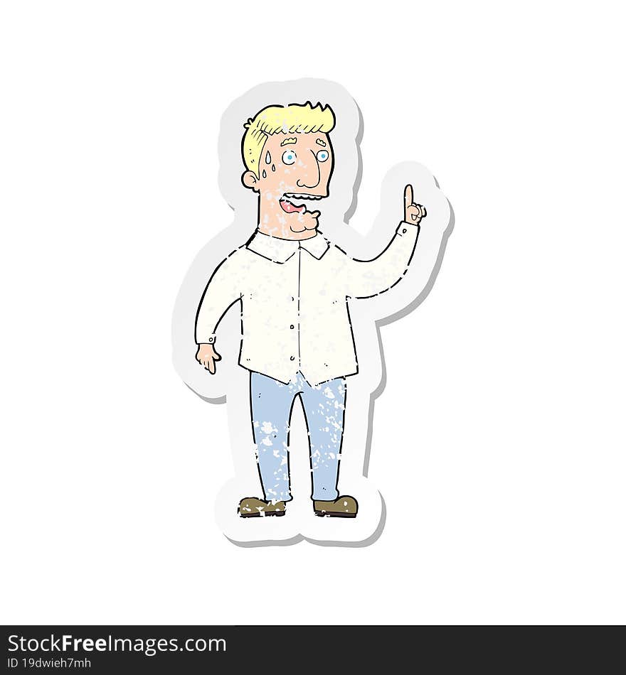 retro distressed sticker of a cartoon stressed man