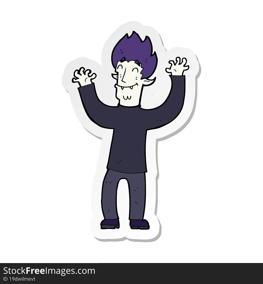 sticker of a cartoon happy vampire man