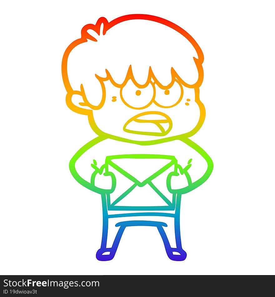 rainbow gradient line drawing worried cartoon boy