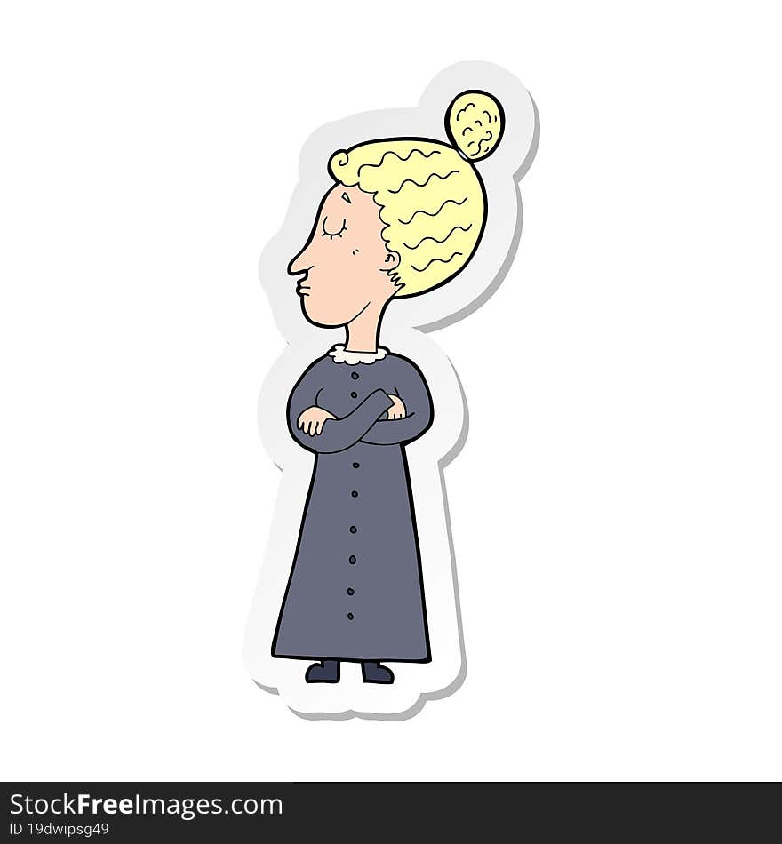 sticker of a cartoon strict victorian teacher