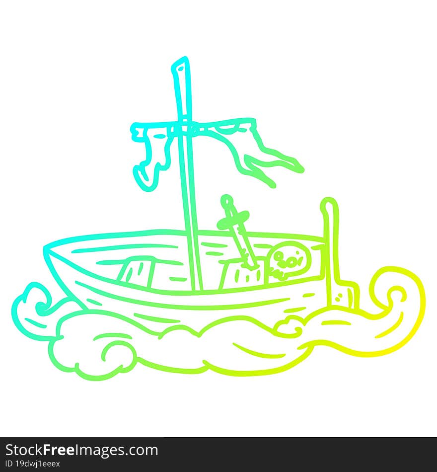 cold gradient line drawing old shipwrecked boat