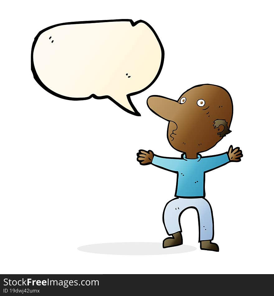 cartoon worried middle aged man with speech bubble