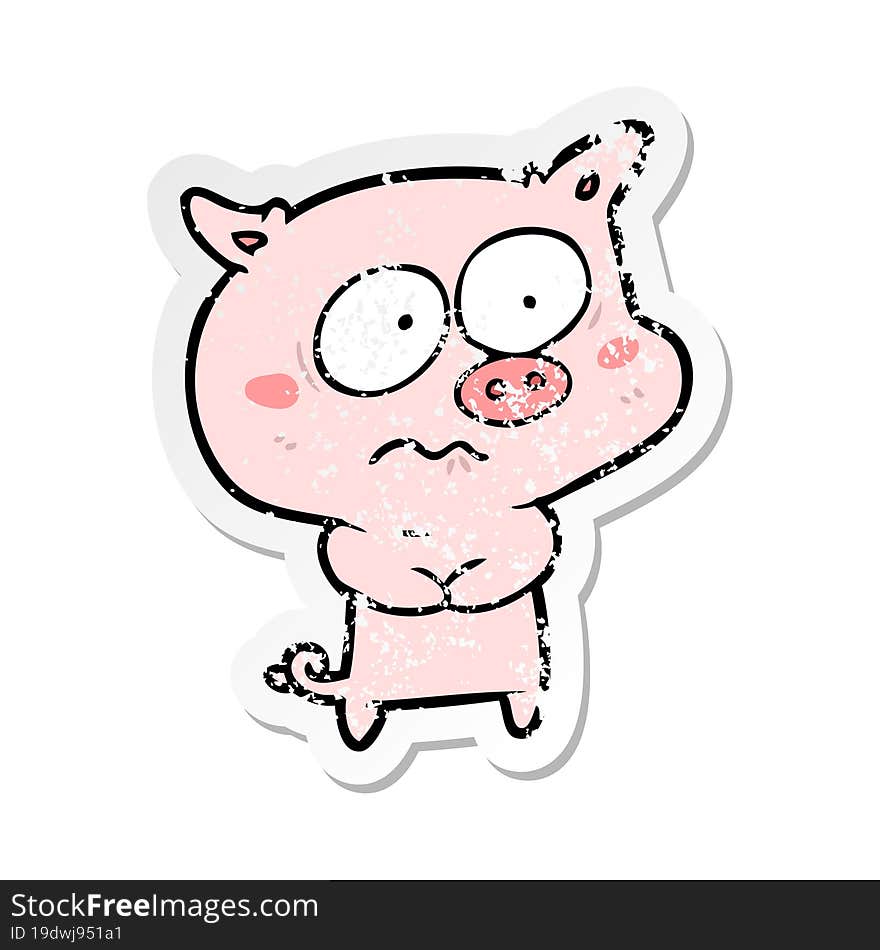 Distressed Sticker Of A Cartoon Nervous Pig