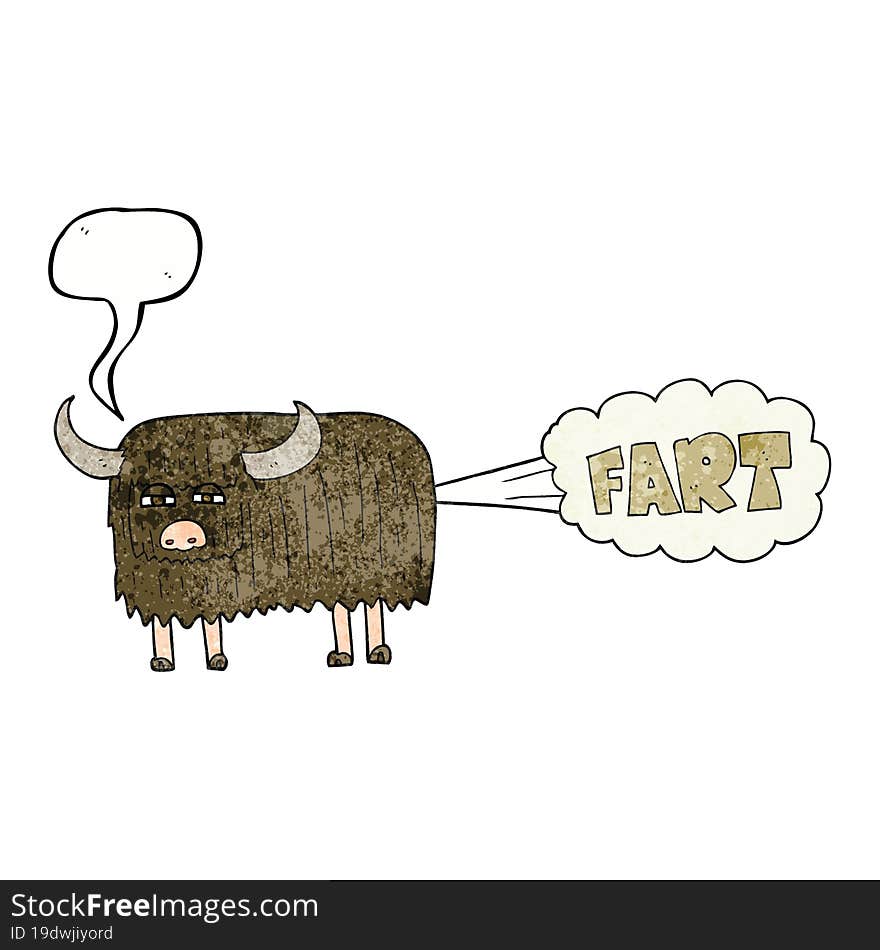 Speech Bubble Textured Cartoon Hairy Cow Farting