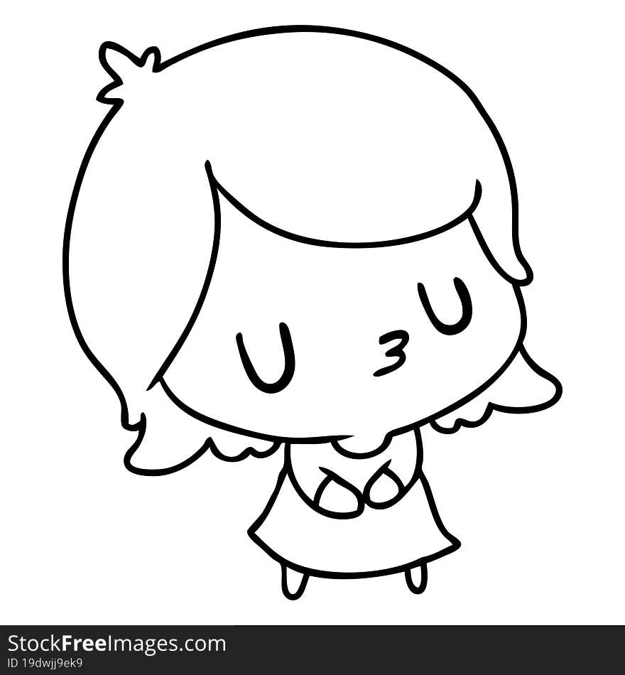 line drawing illustration of a cute kawaii girl. line drawing illustration of a cute kawaii girl