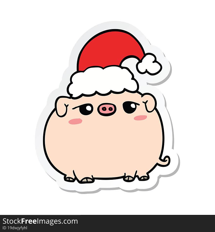 sticker of a cartoon pig wearing christmas hat