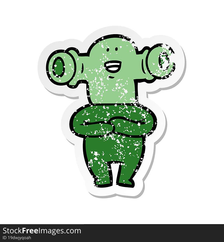 Distressed Sticker Of A Friendly Cartoon Alien