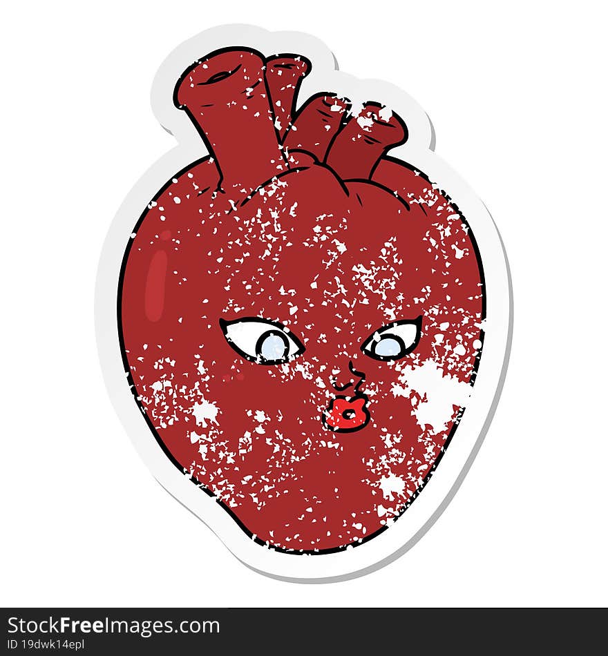 distressed sticker of a cartoon heart