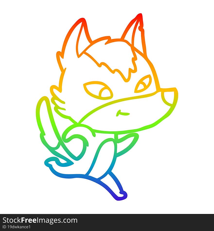 rainbow gradient line drawing friendly cartoon wolf running