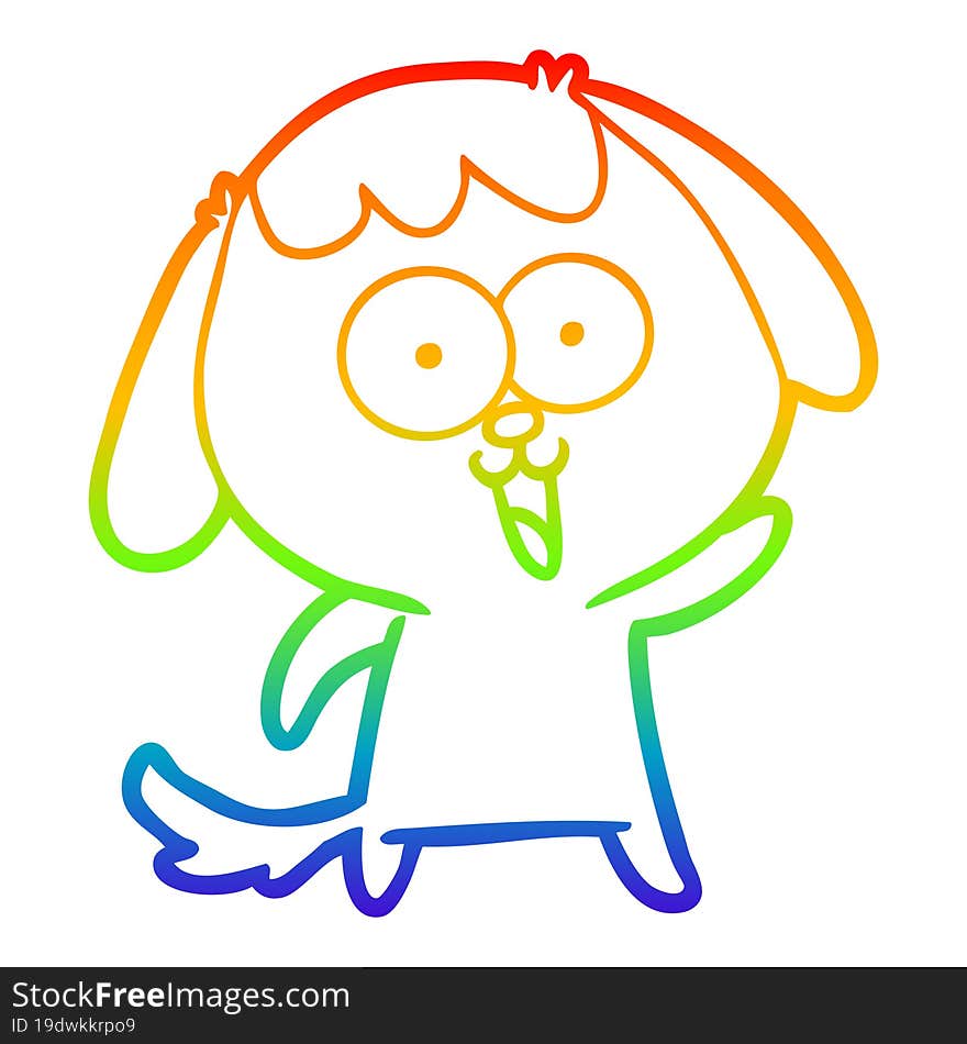 rainbow gradient line drawing of a cute cartoon dog