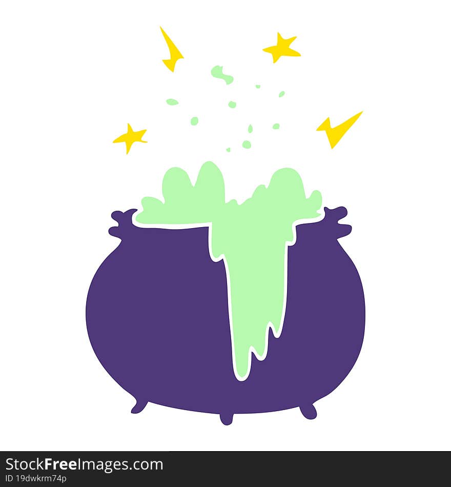 flat color illustration cartoon witchs cauldron