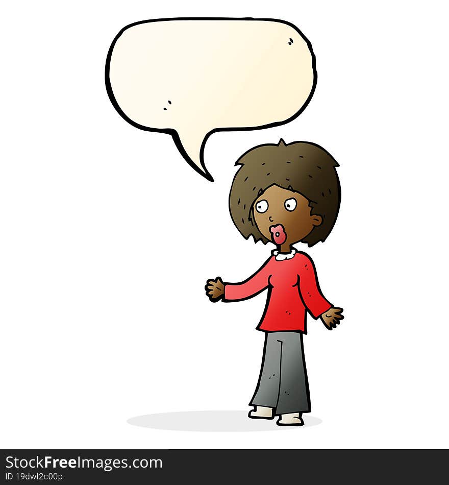 cartoon surprised woman with speech bubble