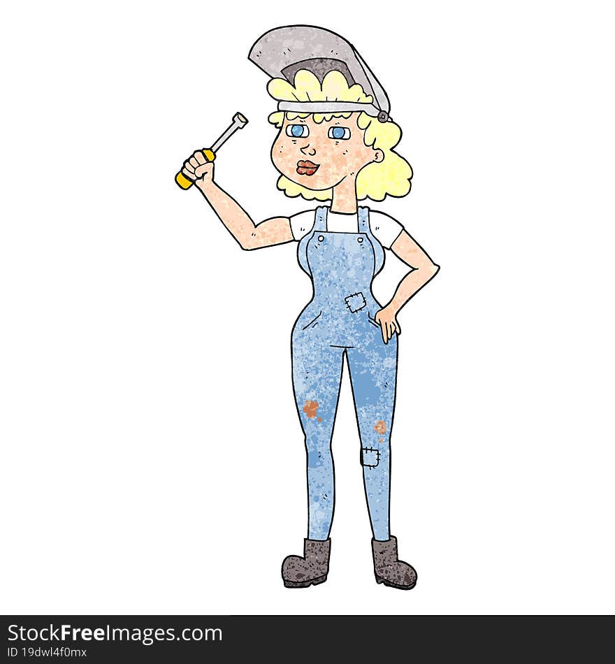 textured cartoon female mechanic