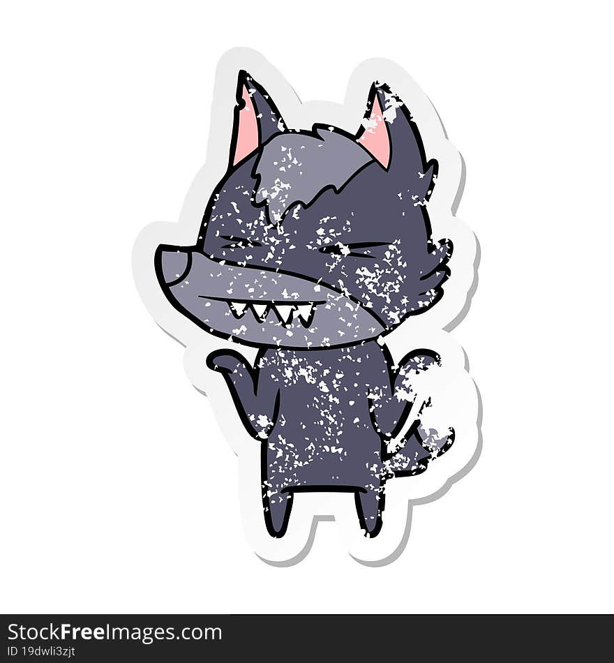 distressed sticker of a angry wolf cartoon