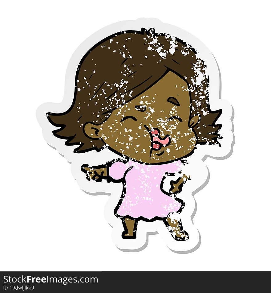 distressed sticker of a cartoon girl pulling face