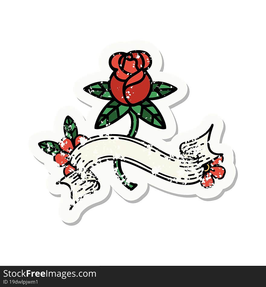 Grunge Sticker With Banner Of A Rose