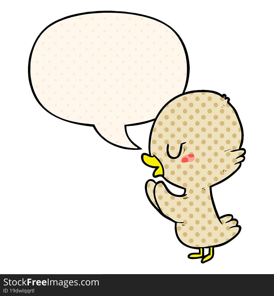 cute cartoon duckling and speech bubble in comic book style