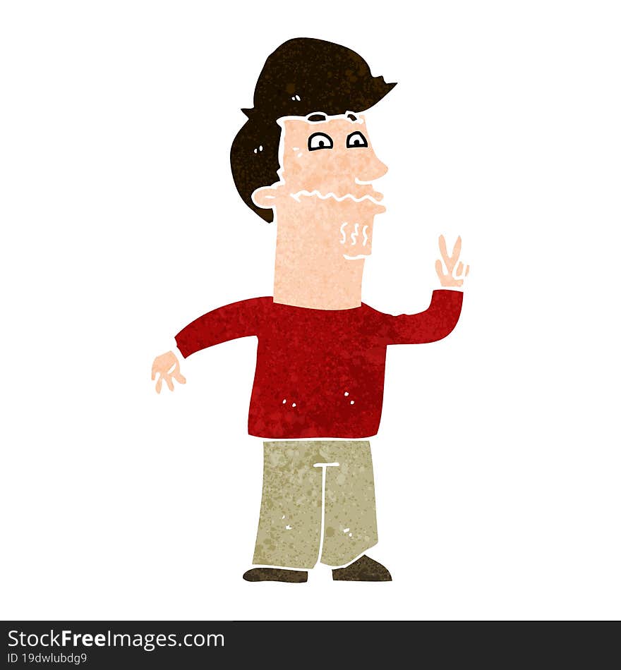 cartoon man giving peace sign