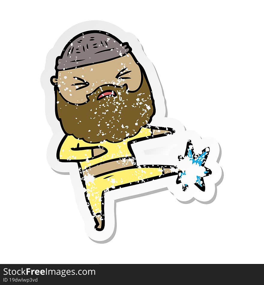 distressed sticker of a cartoon man with beard