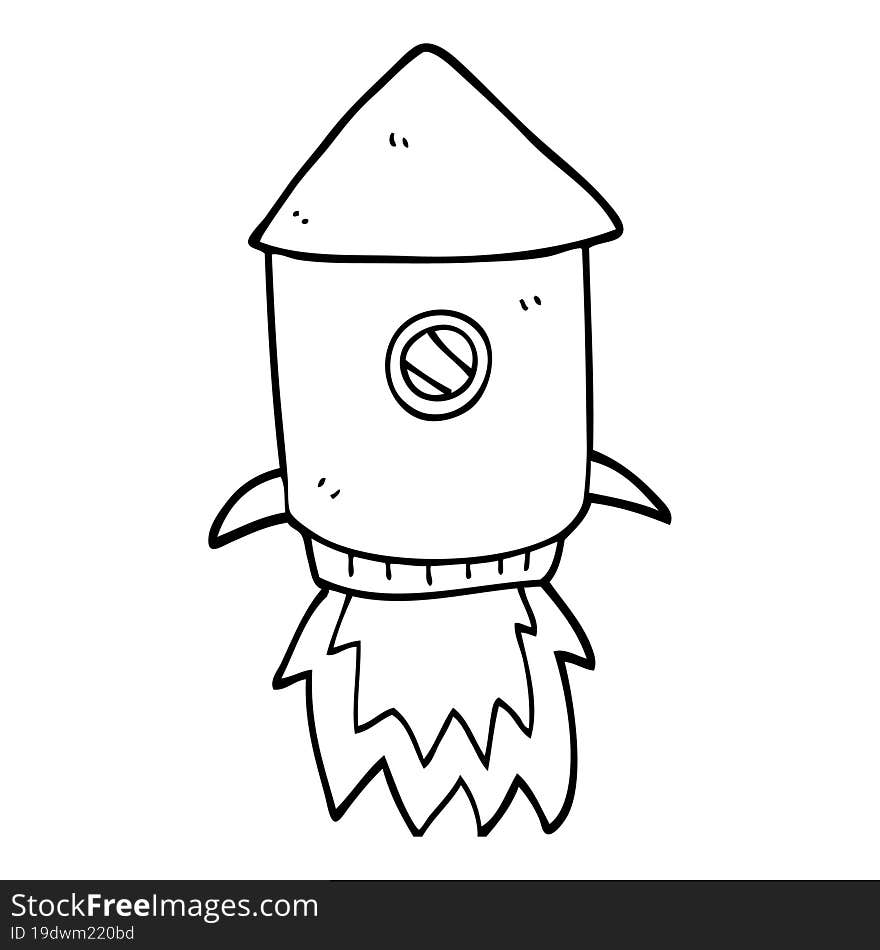 line drawing cartoon space rocket