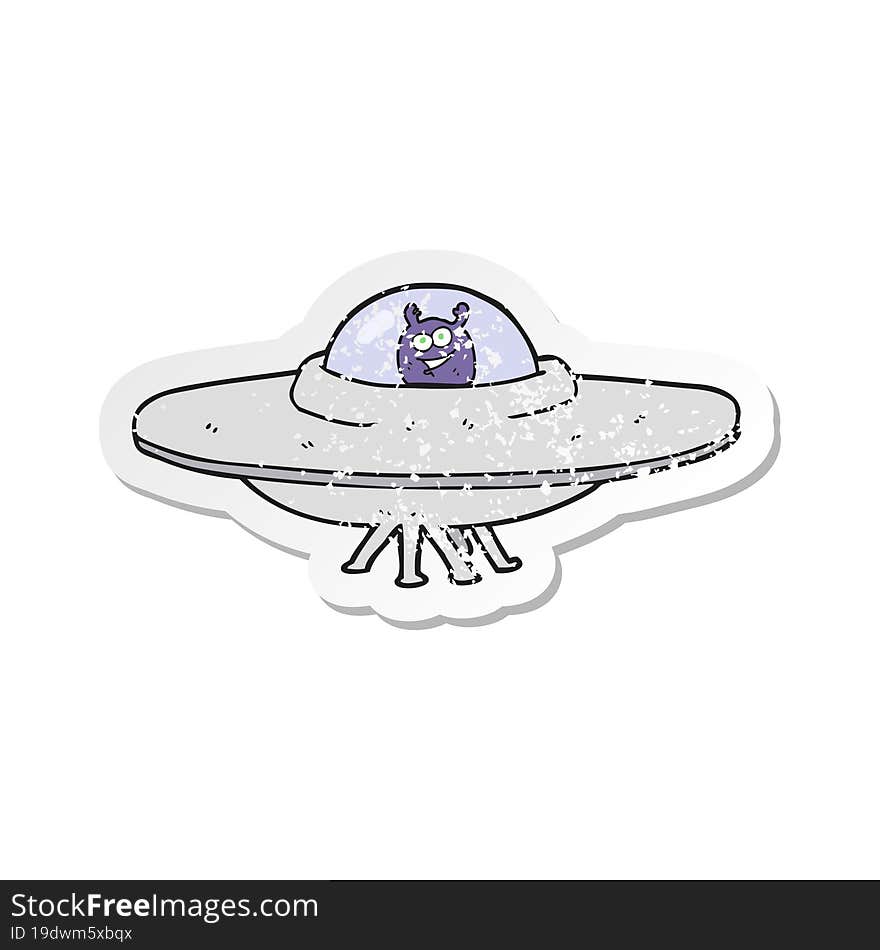 retro distressed sticker of a cartoon flying saucer