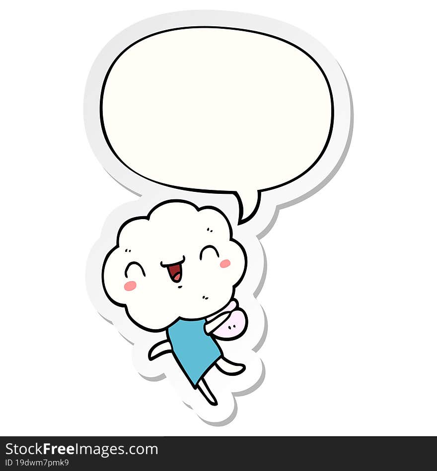 Cute Cartoon Cloud Head Creature And Speech Bubble Sticker