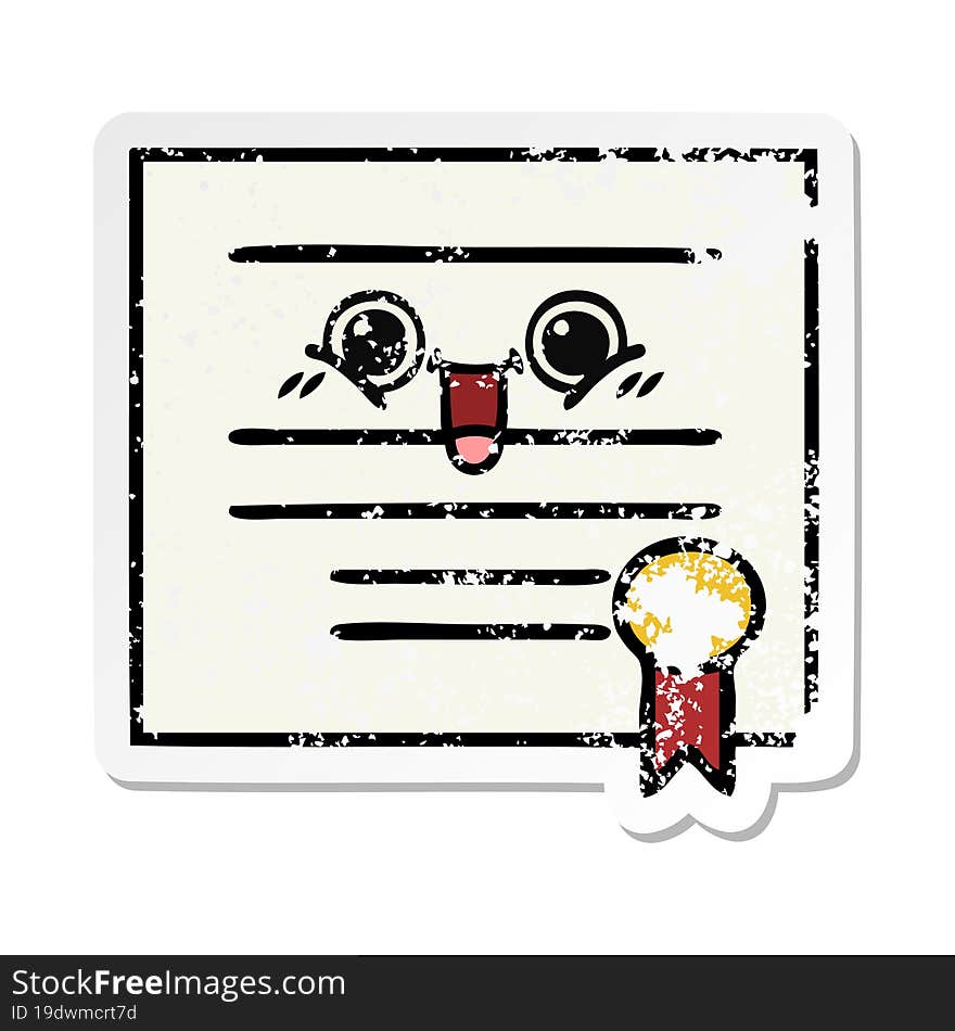 Distressed Sticker Of A Cute Cartoon Graduation Diploma