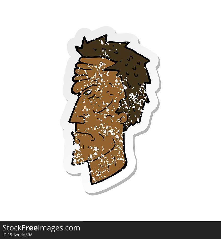 Retro Distressed Sticker Of A Cartoon Angry Face