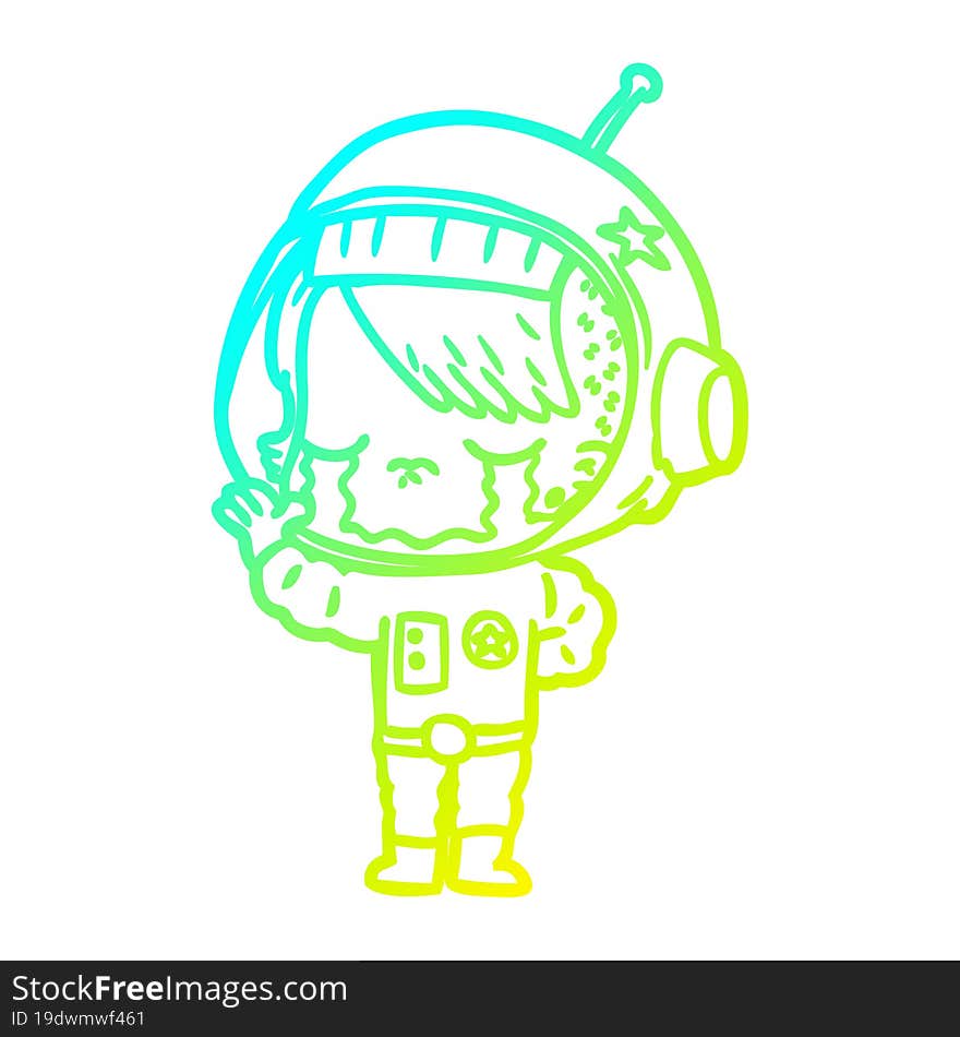 cold gradient line drawing cartoon crying astronaut girl