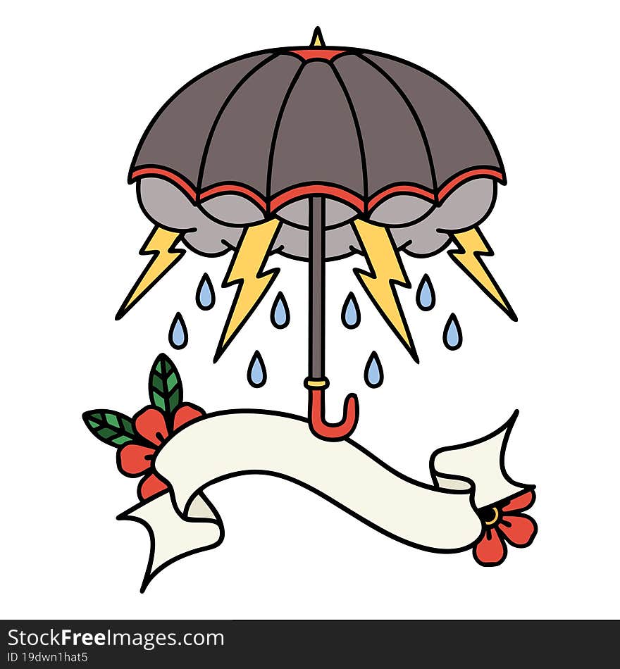 Tattoo With Banner Of An Umbrella