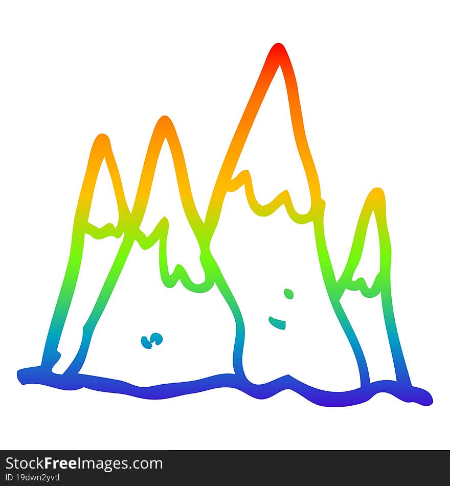 rainbow gradient line drawing cartoon mountain range