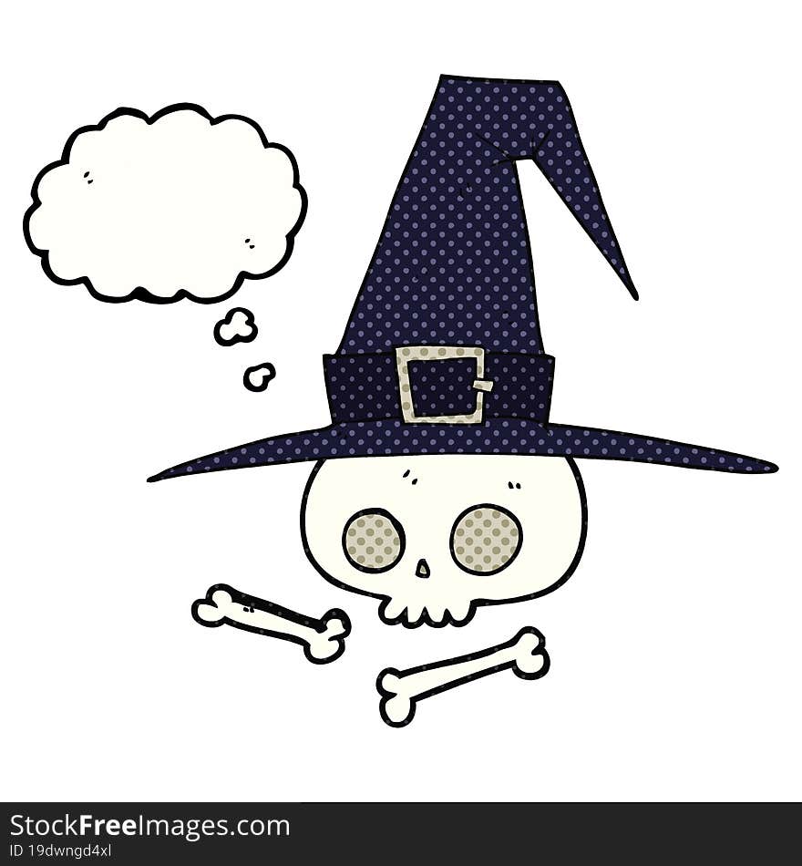 thought bubble cartoon witch hat with skull