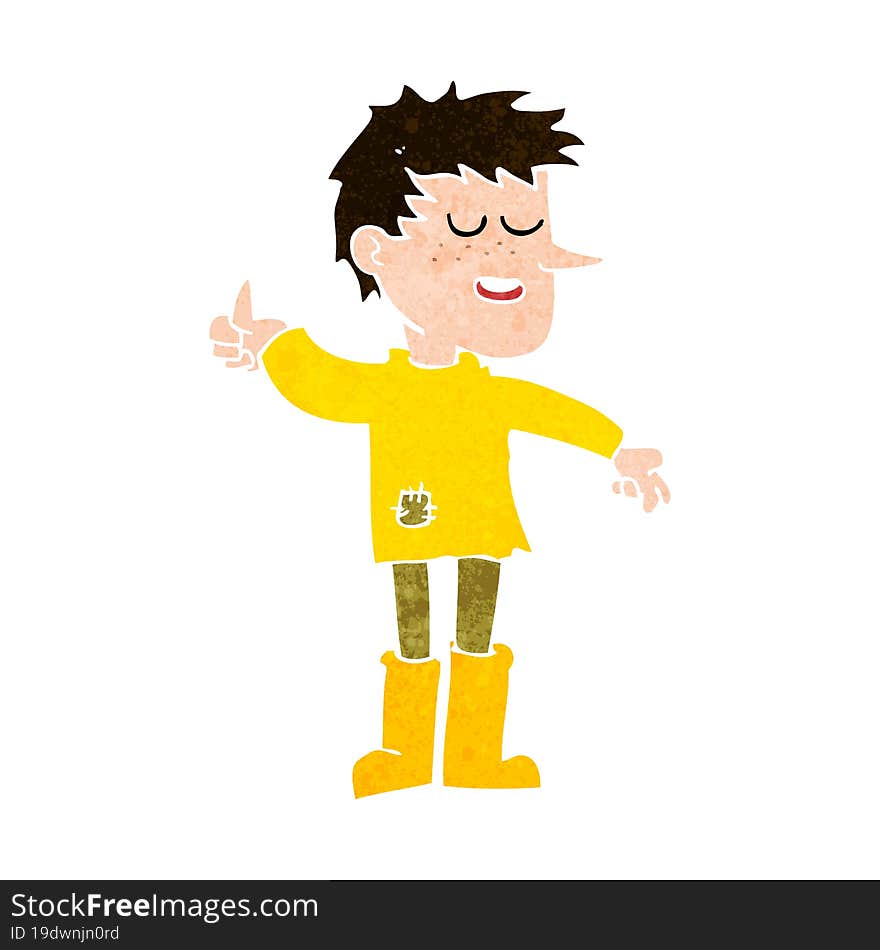 cartoon poor boy with positive attitude