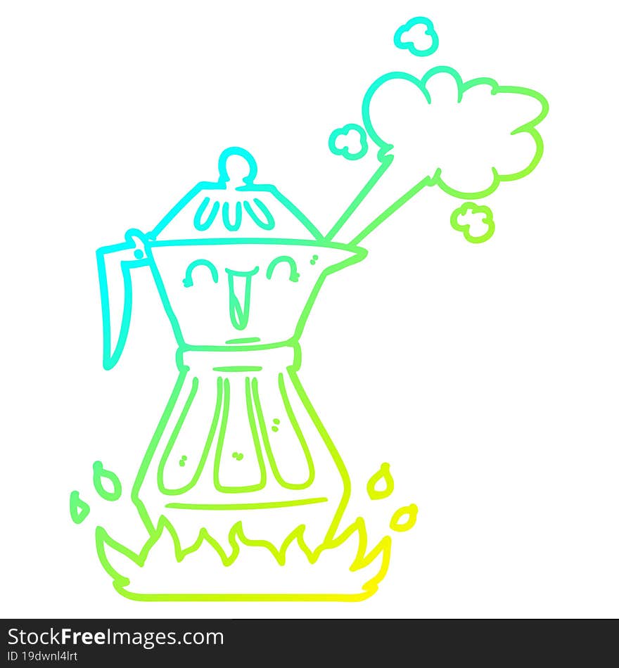 cold gradient line drawing cartoon coffee pot