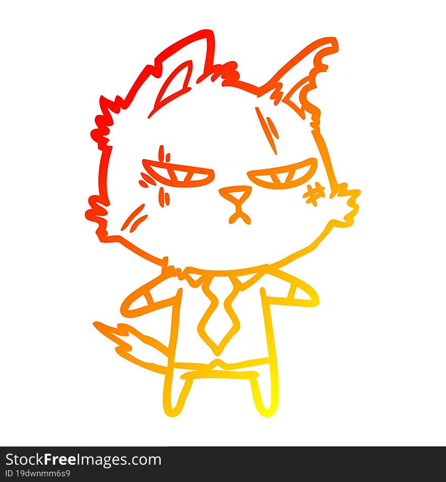 warm gradient line drawing tough cartoon cat in shirt and tie